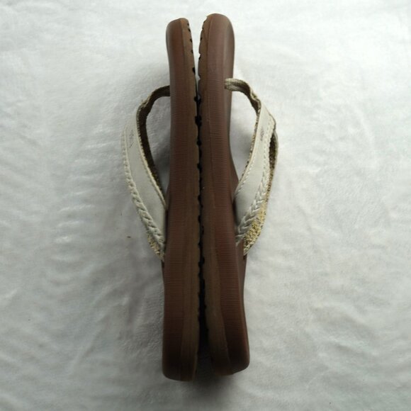 Flojos White & Tan Woven Flip Flop Sandals Size 6 Cushioned Footbed Thong Slides - Picture 6 of 8